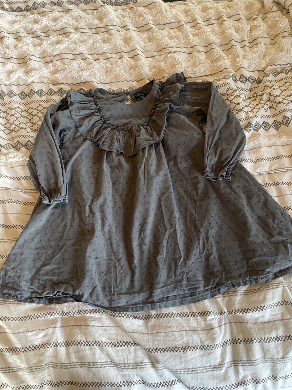 Girls Age 5/6 FRENCH CONNECTION Blue Grey Sleeve Cotton Dress